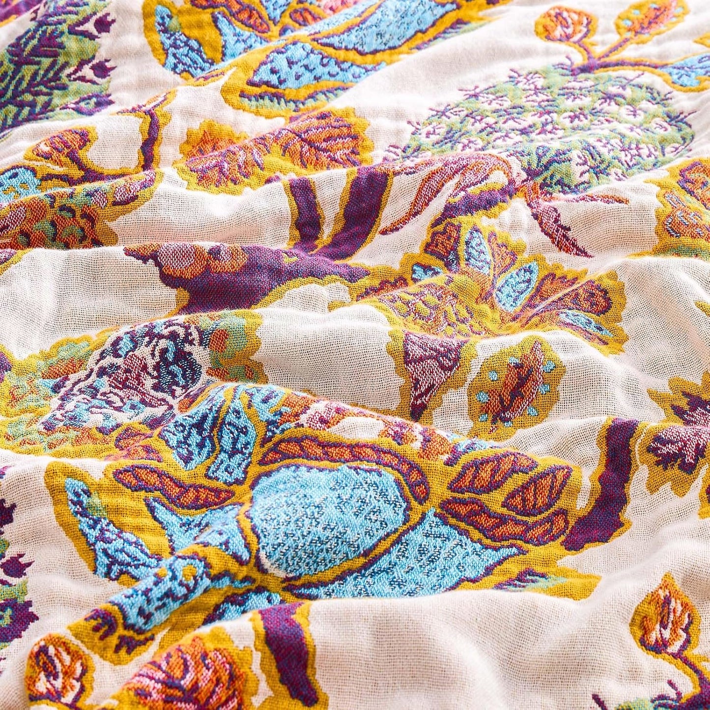 Boho Throw Blanket for Bed, 100% Cotton Soft Rustic Quilt Fall Blanket, 50"x60" Floral Printed Farmhouse Decor Bed Blankets, All Season Rustic Reversible Bohemian Throw Quilt