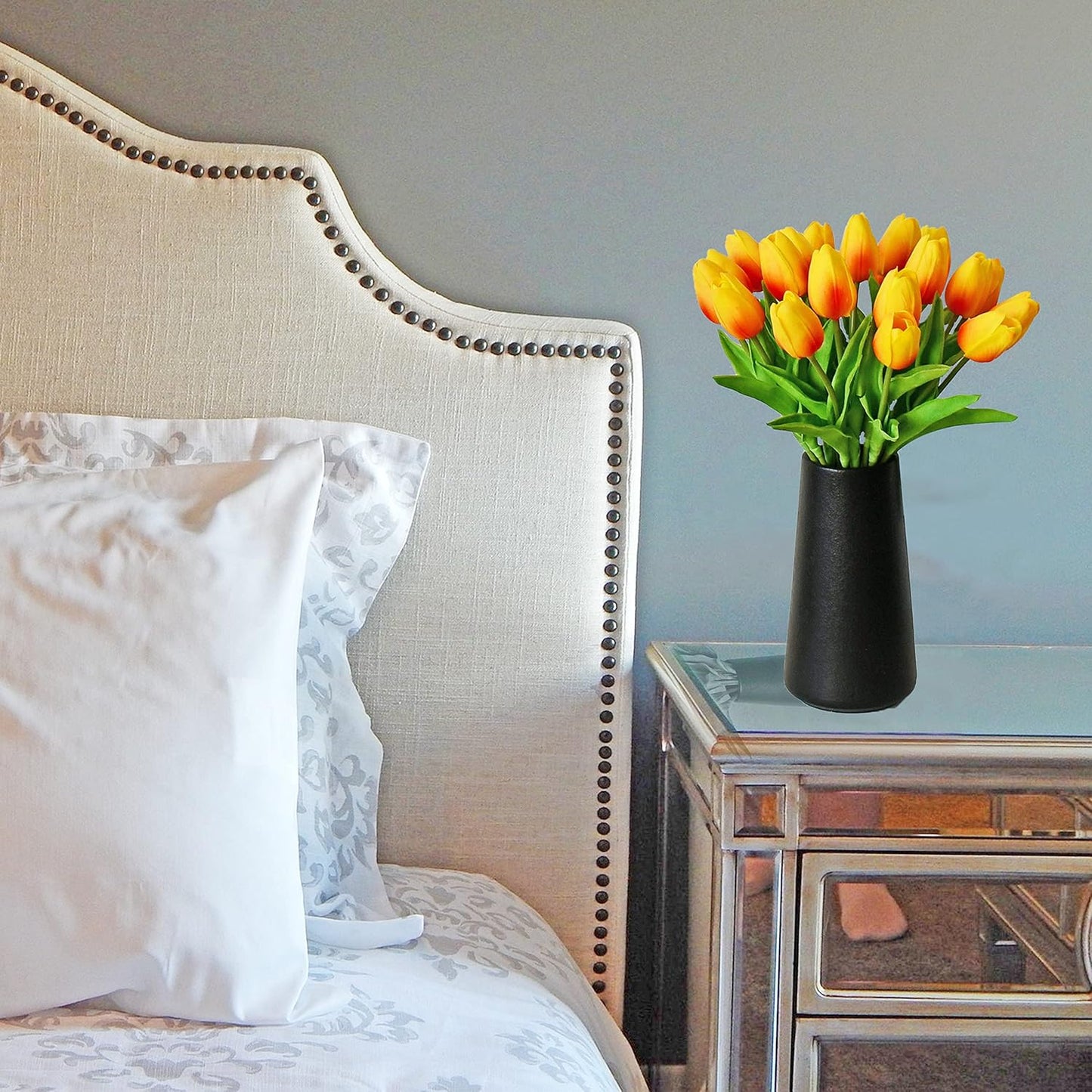 Mandy's Artificial Tulips 20 Stems Sunset PU Faux Flowers for Wedding Home Decor 13.5 Inch