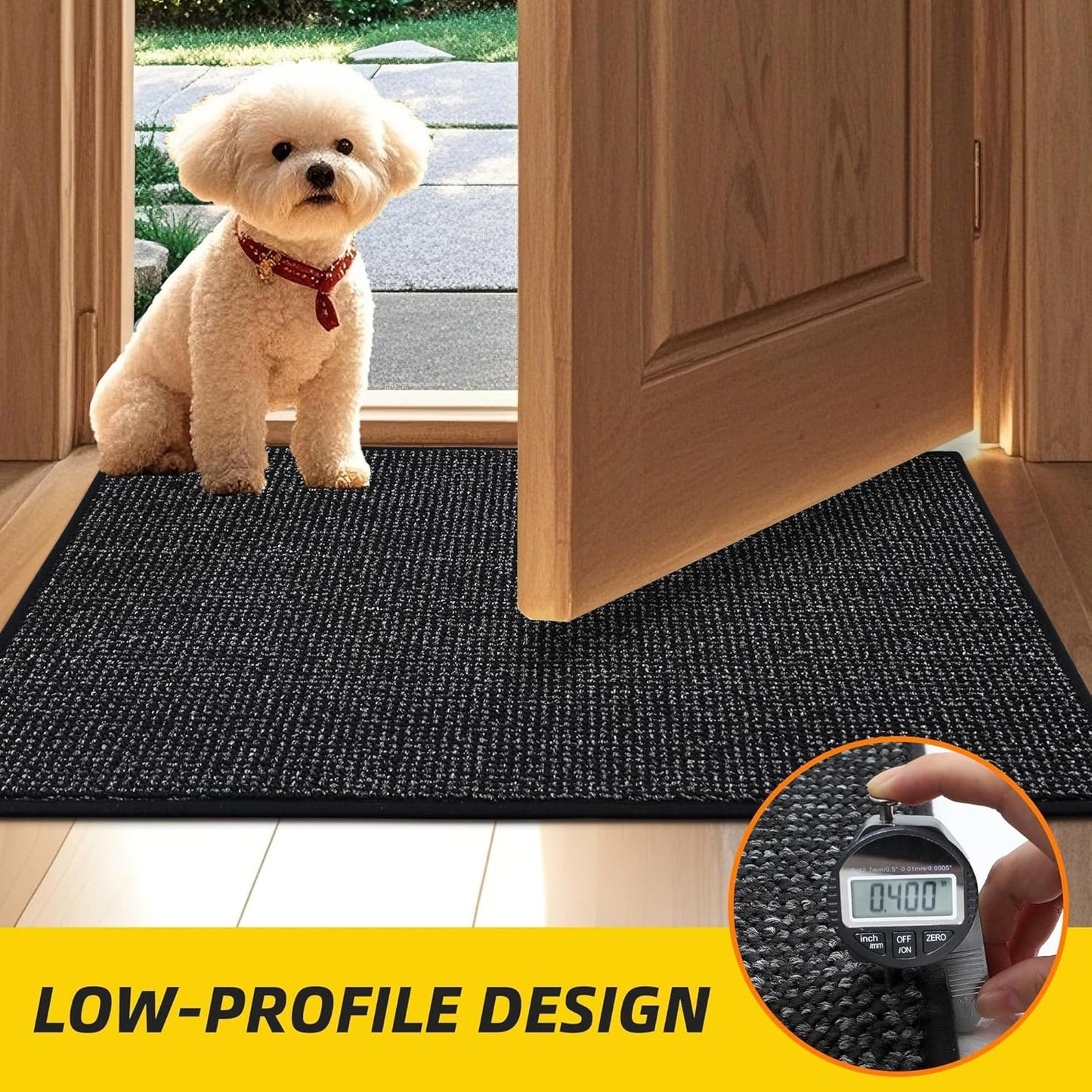 JSEI Dirt Trapper Door Mat 24"x36" Non-Slip Washable Entrance Mat, Dog Doormats, Absorbent & Fade-Resistant Floor Mats, Low Profile Welcome Mats for Entryway, Front Door, and Inside Entrance, Black