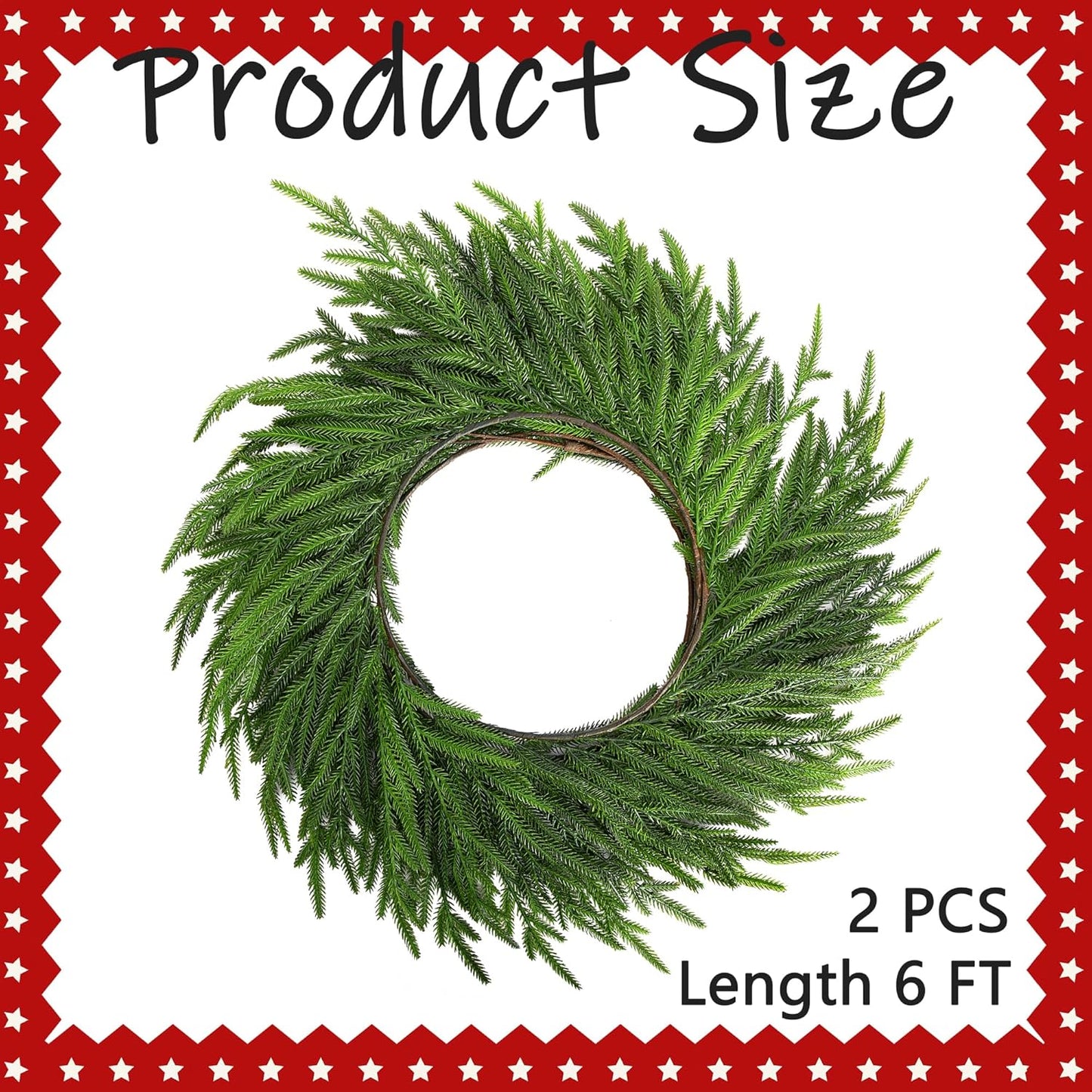 Watayo 2 Pcs Christmas Norfolk Pine Garland, 6 Ft Dense Real Touch Pine Garland Ornament, Realistic Artificial Pines Greenery Garlands for Mantle, Table, Fireplace, Indoor, Outdoor Xmas Decoration