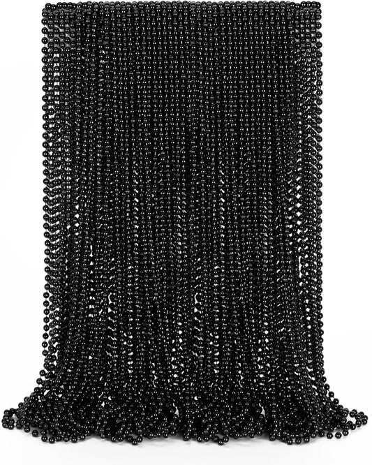 50PCS Bead Necklace, Black Mardi Gras Bead Necklace Party Favors, 33" Metallic Halloween Round Beaded Bulk, Festival Parade Throw Accessories for Mardi Gras Carnival Halloween Party Supplies Decor