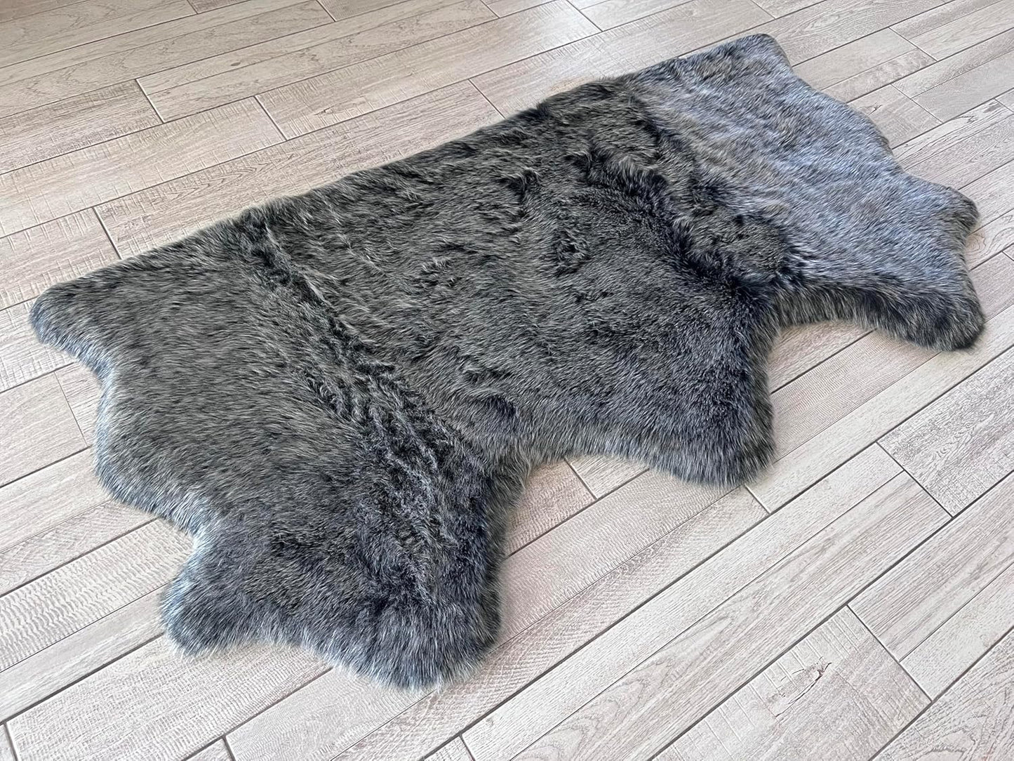 LAMBZY Faux Sheepskin Super Soft Hypoallergenic Free Shape Silky Shag Rug, Luxury Shaggy Plush Carpet for Bedroom Living Kids Room Sofa Rugs (Black with White Tips, Triple Side by Side 3'x6')