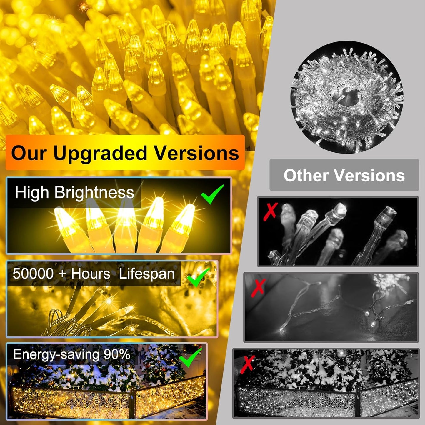 612 LED 60FT Christmas Lights with 136 Drops, 12 Modes Dimmable Warm White Outdoor Hanging Lights with Timer Memory, Waterproof Curtain Lights for Home Bedroom Indoor Tree Window Roof Fence Wedding