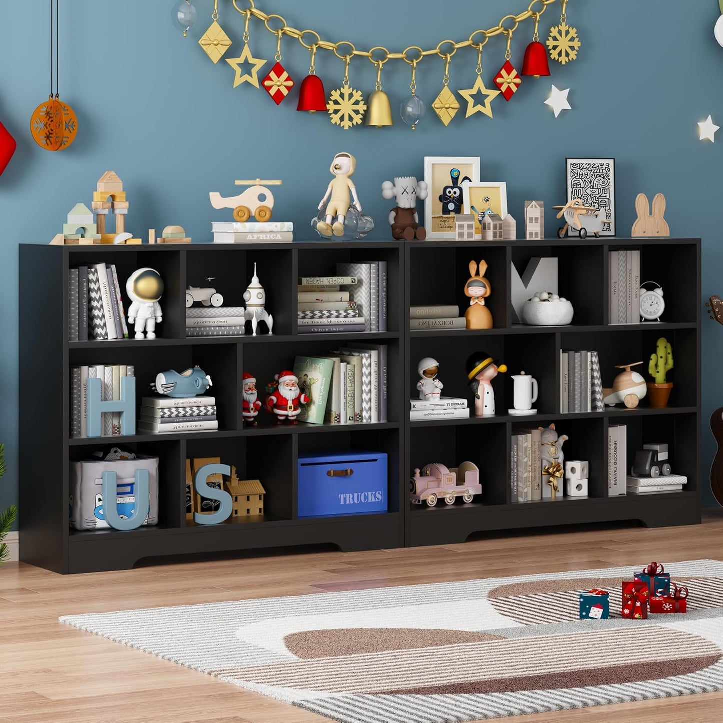 Book Shelf, 8 Cubes Storage Organizer, Freestanding Black Bookshelf Cube Shelf for Bedroom, Living Room, Home Office, 3-Tier Open Shelf Wooden Bookcase