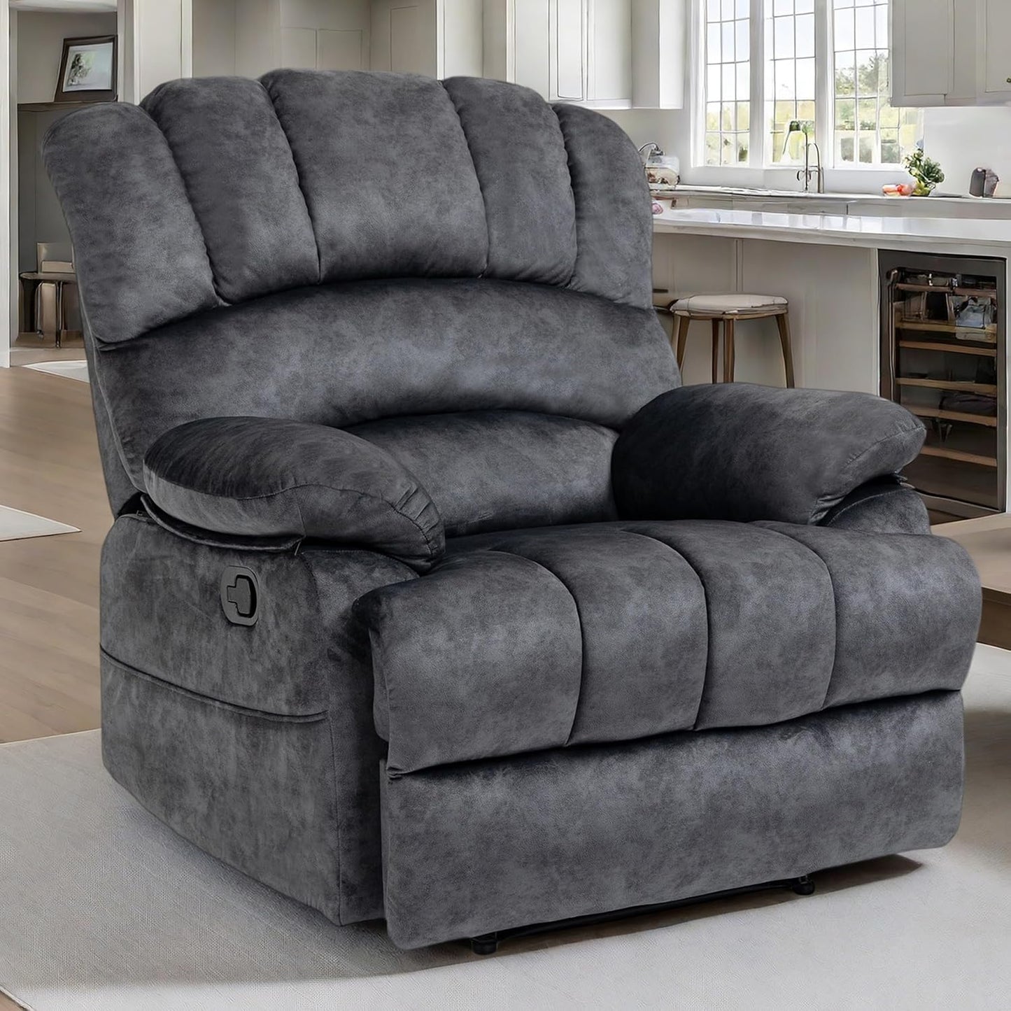 Luxlen Large Manual Recliner Chair,Soft Fabric Push Back Recliner with Overstuffed Armrest and Backrest, Living Room Single Sofa Recliners,Grey