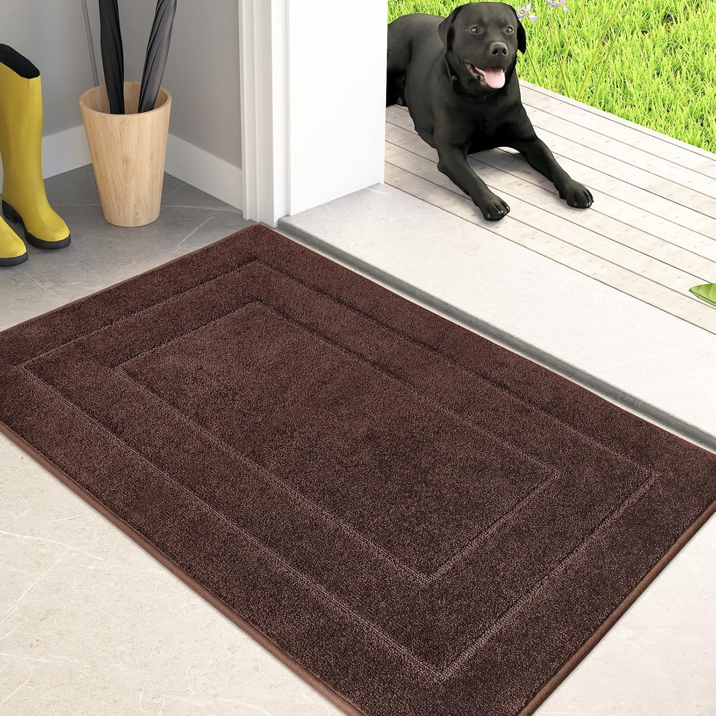 PURRUGS Dirt Trapping Door Mat 20" x 31.5", Non-Slip/Skid Machine Washable Entryway Rug, Dog Doormat, Super Absorbent Welcome Mat for Muddy Wet Shoes and Paws, Brown