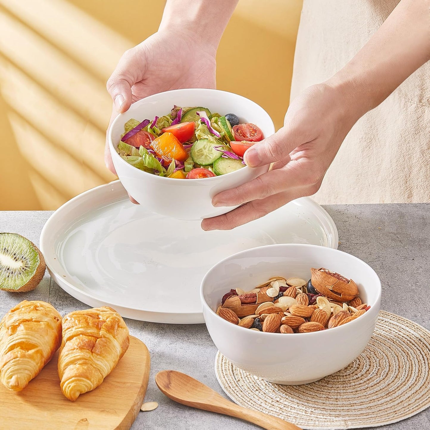 White Soup Bowls 6 in, 26Oz round Large Ceramic Bowl set of 6, Deep Porcelain Bowls for Cereal, Salad, Noodles, Dishwasher/Microwave safe