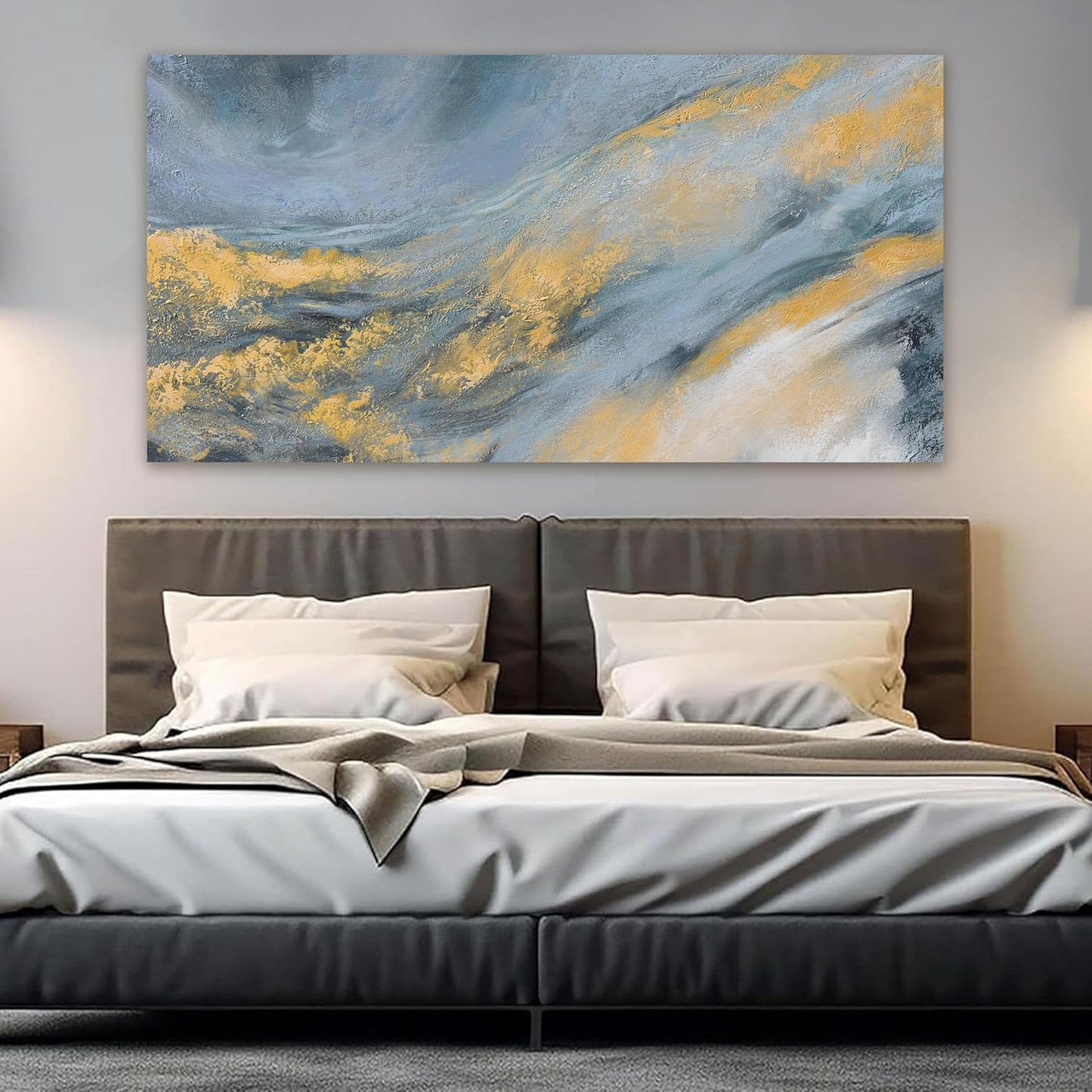 Abstract Wall Art Decor Large Modern Blue Wall Art Prints Canvas Wall Art for Living Room Abstract Canvas Art Wall Decor Gold Wall Art Decorations Artwork for Walls Kitchen Bedroom Decor 24" X 48"