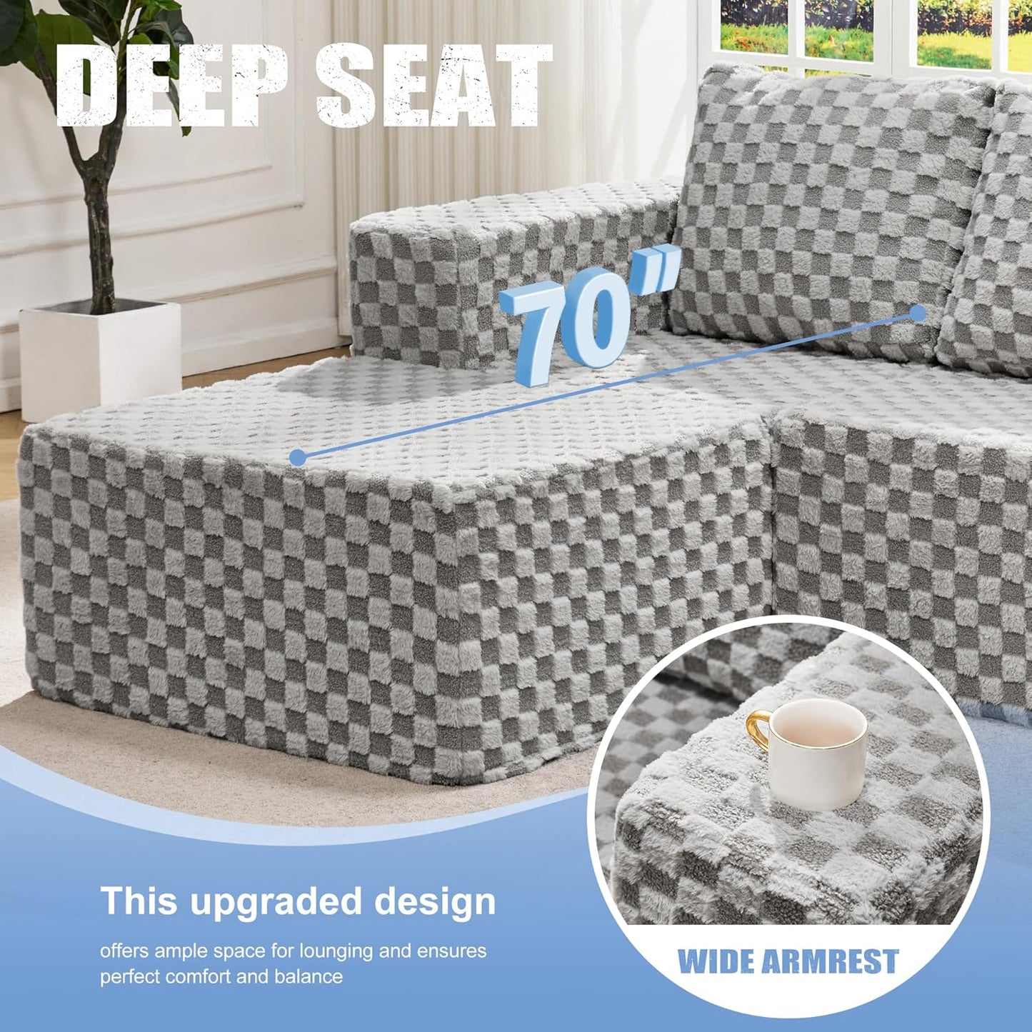 Hobestluk Modular Sectional Sofa 3 Seater Modular Sofa Couch (Plush Grey, Loveseat with Chaise)