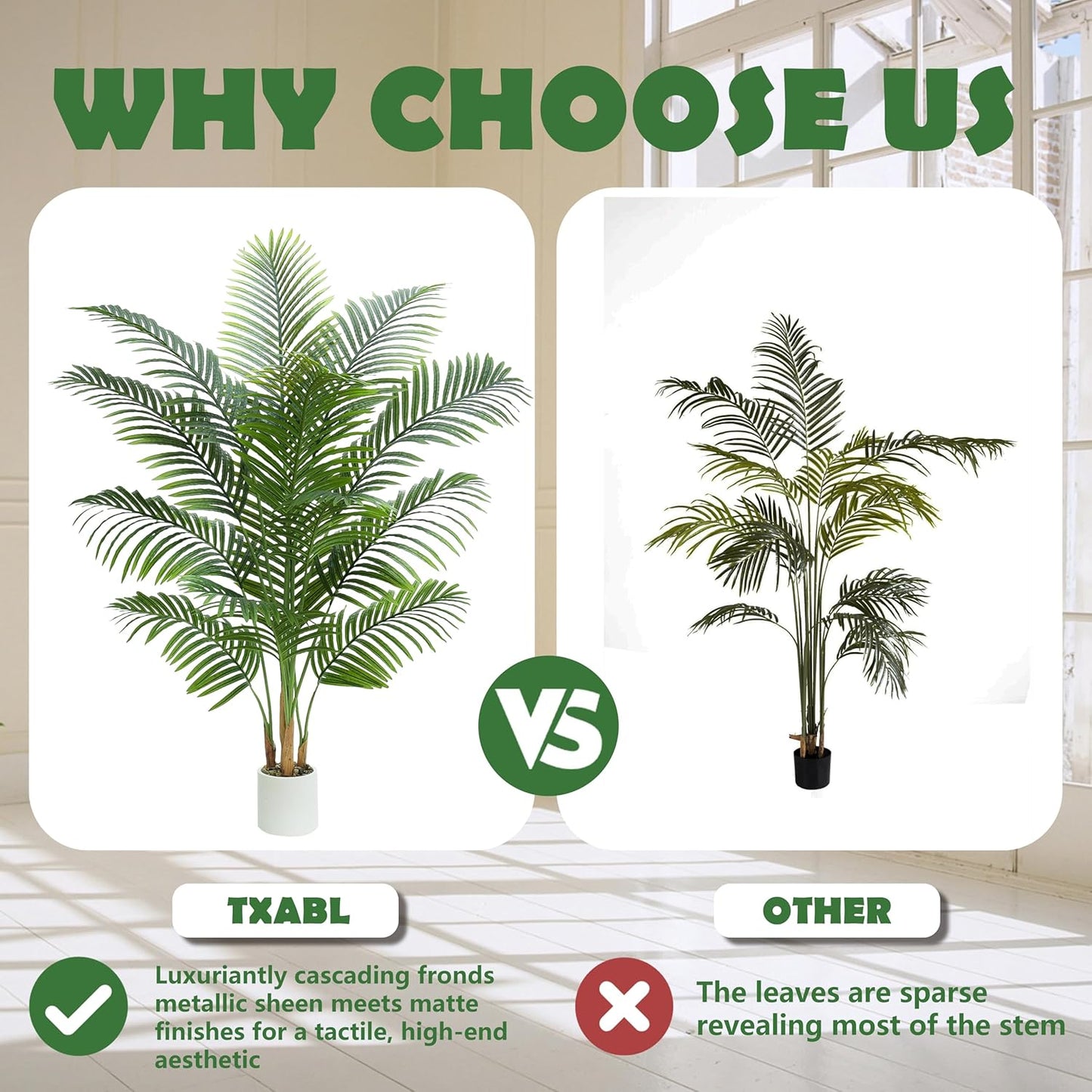 Artificial Palm Tree Indoor Plant 4FT Tall Fake Tropical Palm Tree in Pot, Real Bark Design Faux Areca Palm Tree for Home Office Living Room Bedroom Farmhouse Modern Outdoor Topiary Tree (13 Trunks)