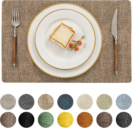 Romanstile Vinyl Placemats Set of 12-12 X 18 Inch - Heat Resistant Place Mats 100% Waterproof Oilproof Wipeable Reversible Faux Leather Table Mats for Kitchen/Dining/Party/Outdoor, Coffee
