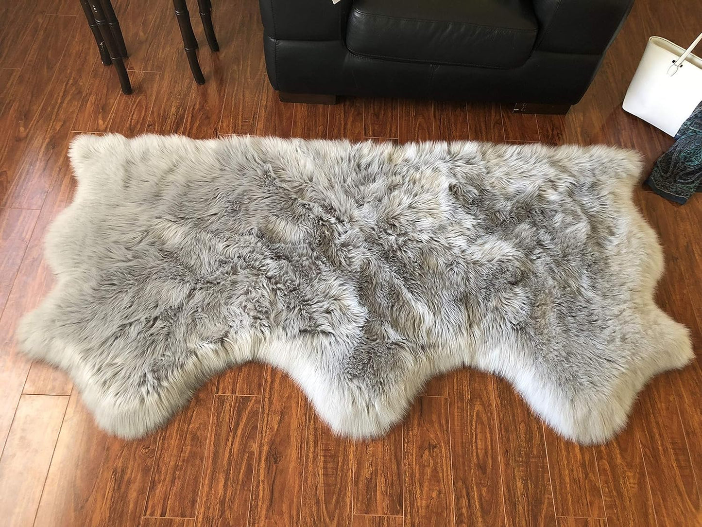 LAMBZY Faux Sheepskin Hypoallergenic Free Shape Silky Shag Rug, Luxury Shaggy Plush Carpet for Bedrooms Rugs Living Room Kids Rooms Sofa Floor (Triple Side by Side 3'x6', Grey)