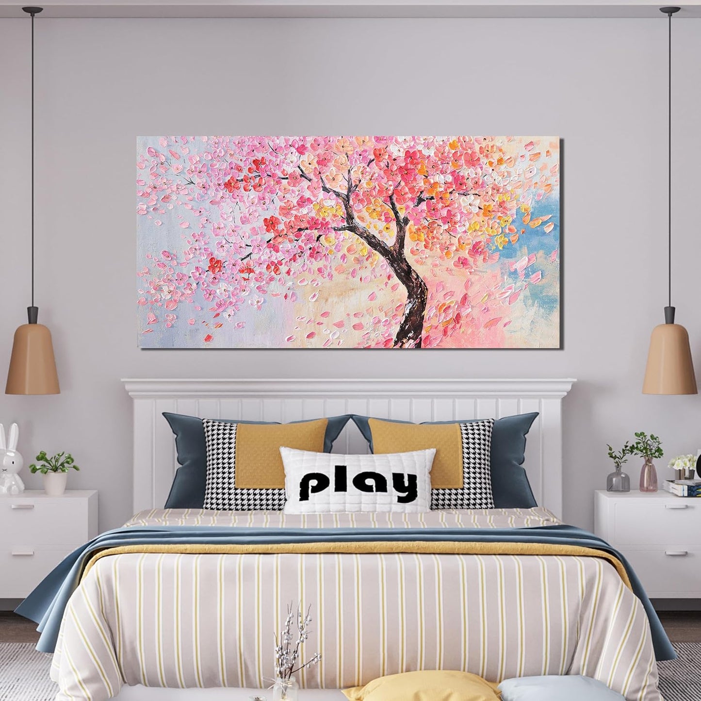 Canvas Wall Art Decor Artwork for Walls Tree of Life Wall Art for Living Room Blue Pink Wall Art Decor Vintage Tree Flower Wall Art Decoations Print Art Work for Home Office Wall Decor 20" X 40"