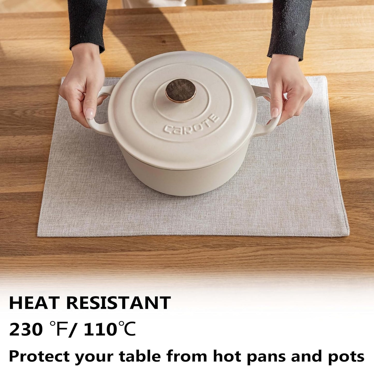 Demetex Gray Placemats Set of 6 Linen Heat Resistant Plate Mats Washable Place Mats for Buffet Dinner Party Decorations, 13 x 19 inches, Light Grey