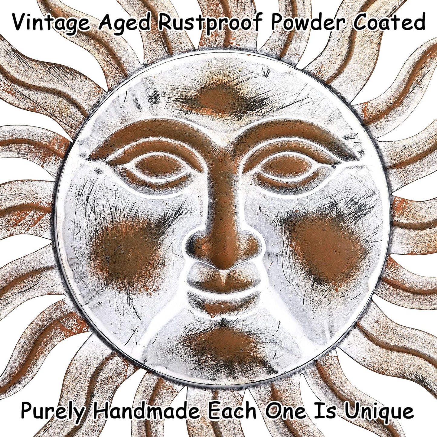 TICKCACY Metal Sun Wall Art Sculpture Decor, 23.8” Vintage Sun and Star Wall Hanging Decoration for Indoor Outdoor Living Room Farmhouse Yard Garden Patio