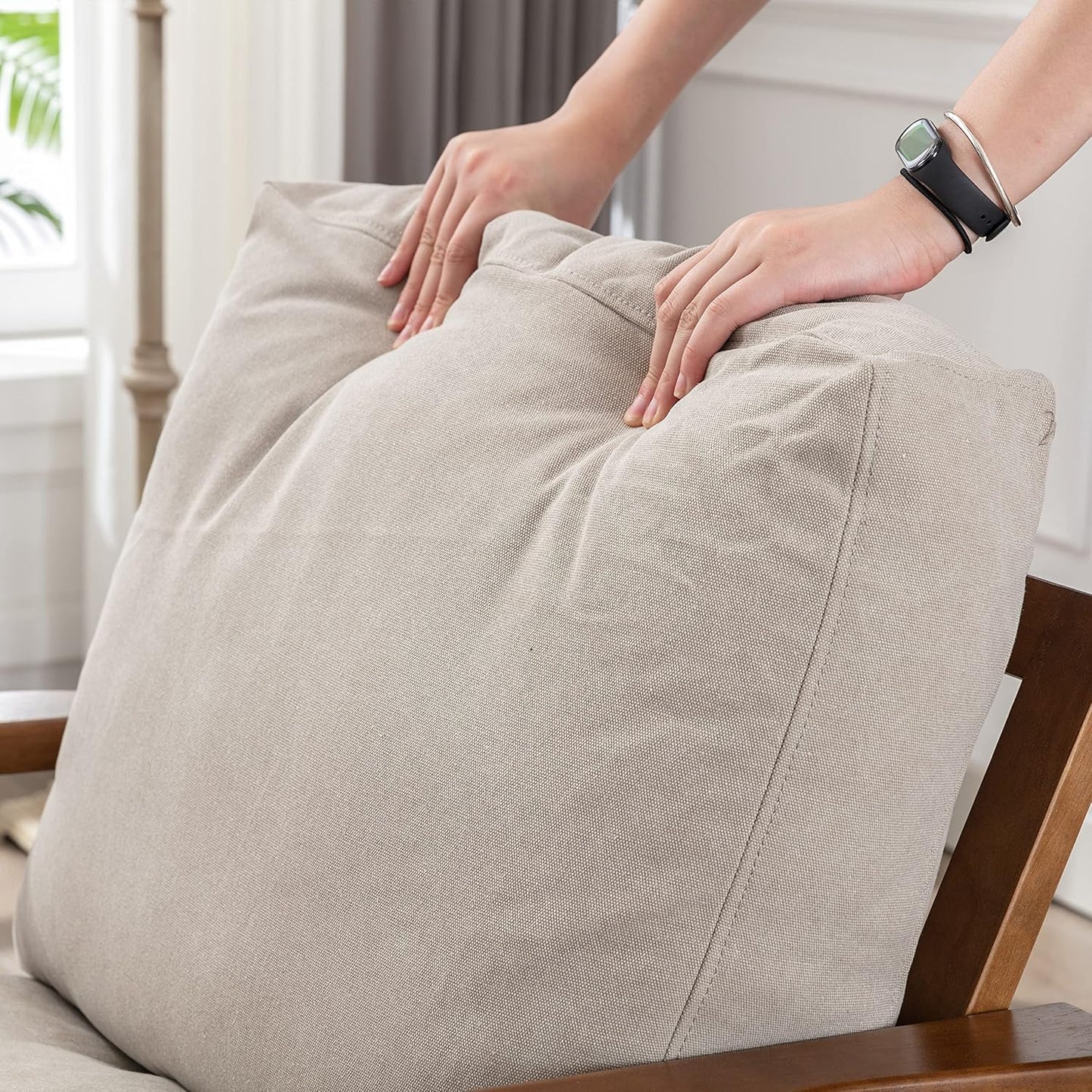 chairus Mid Century Accent Armchairs Modern Upholstered Lounge Chair Compfy Leisure Arm Chair for Living Room Fireplace/Bedroom/Reception/Dorms, Set of 2, Denim Fabric Beige