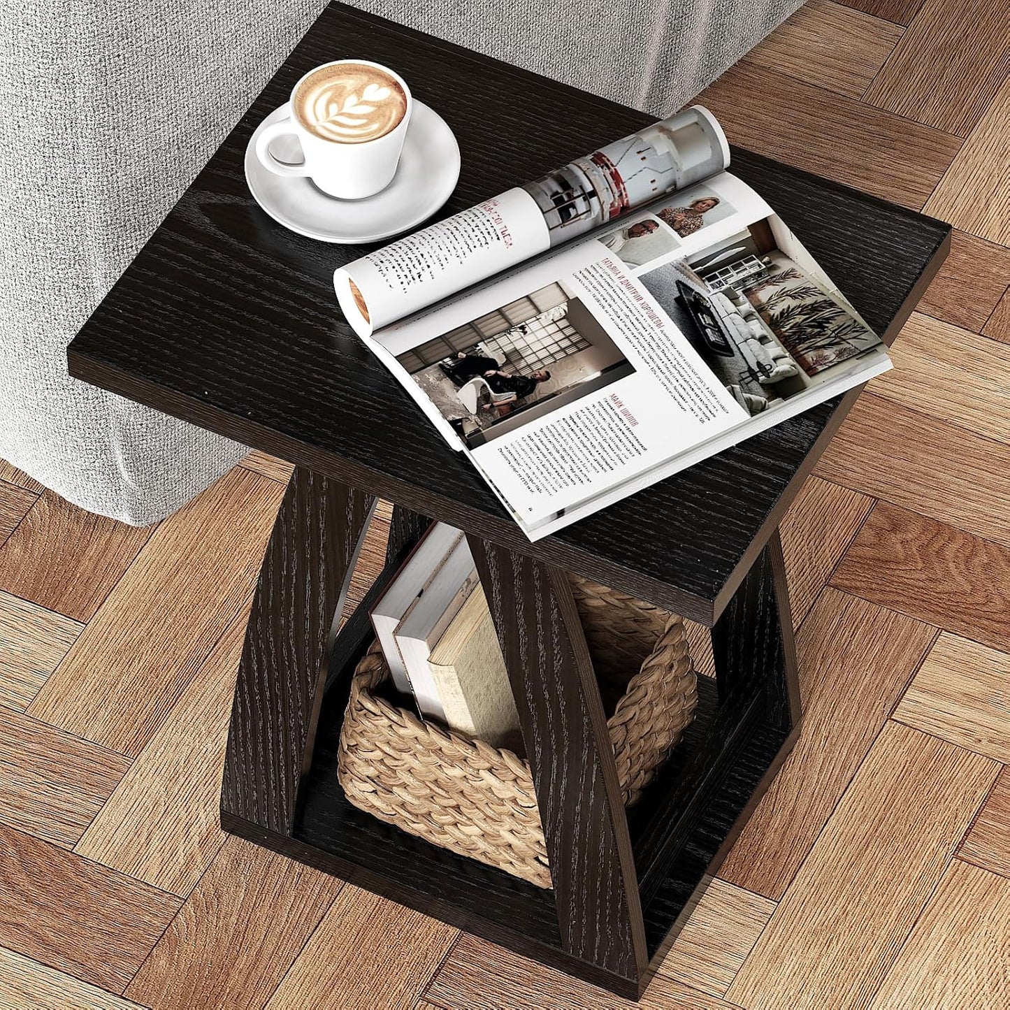 End Tables Living Room, Side Table Beside Sofa, Nightstand for Bedroom, Couch Side Table with Shelf, Modern End Table for Living Room, Black End Table