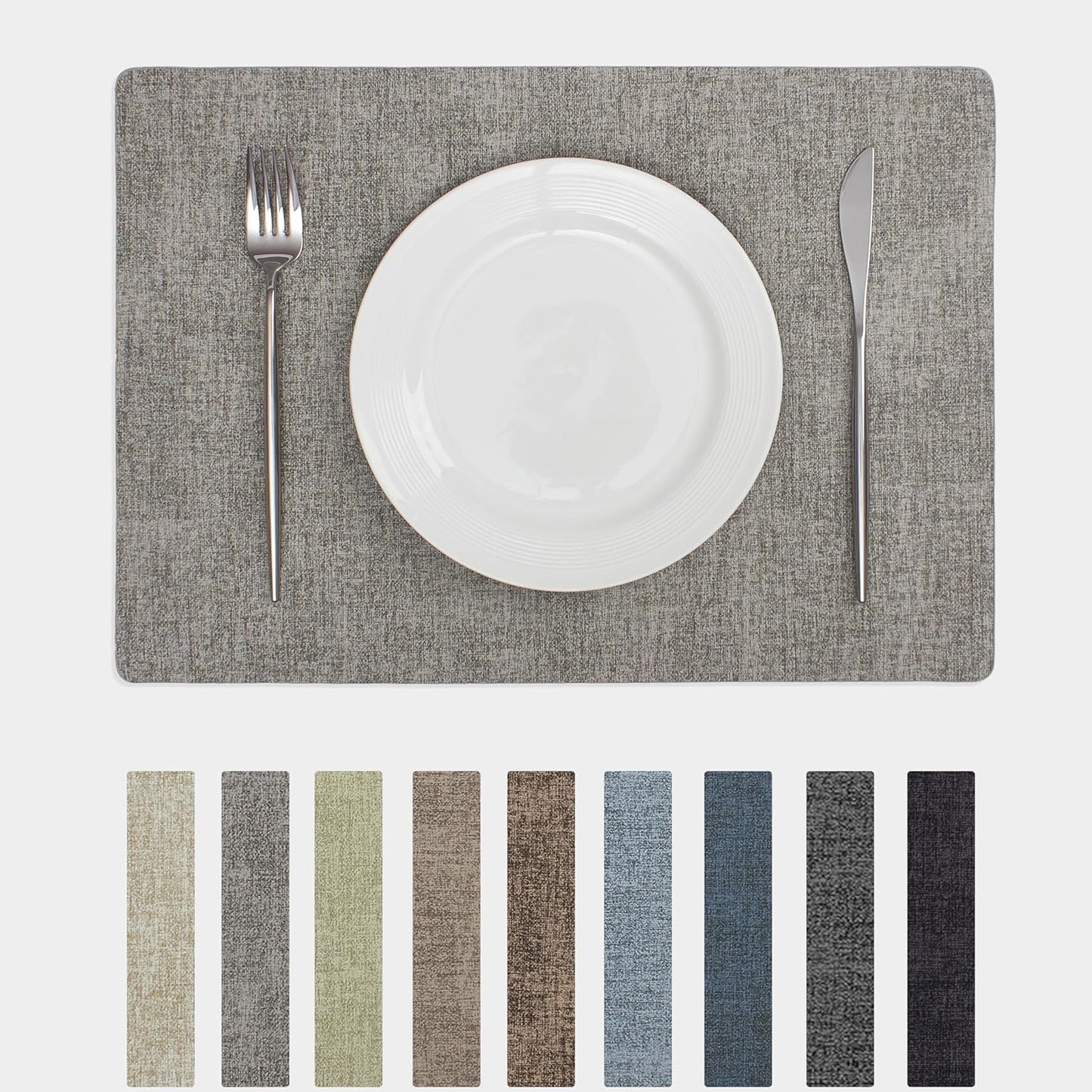 Chrysameld Vinyl Placemats Set of 6 - Faux Leather 100% Waterproof Oil-Proof Wipeable PU Place Mats, Heat Resistant Anti Slip Reversible Table Mats for Indoor & Outdoor Use,(17×12Inch, Light Grey)