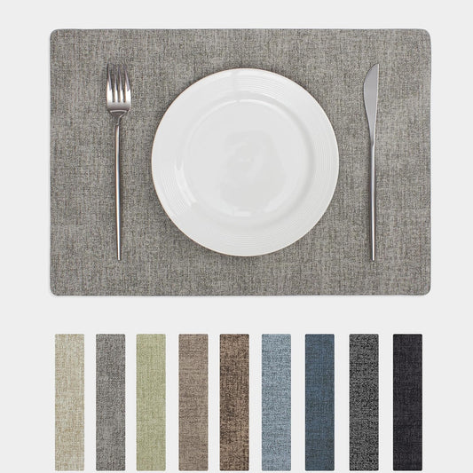 Chrysameld Vinyl Placemats Set of 6 - Faux Leather 100% Waterproof Oil-Proof Wipeable PU Place Mats, Heat Resistant Anti Slip Reversible Table Mats for Indoor & Outdoor Use,(17×12Inch, Light Grey)
