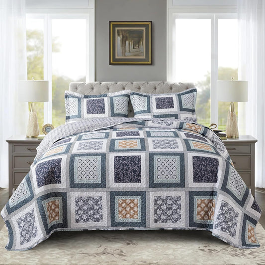 NEWLAKE Quilt Bedspread Sets - Bohemian Farmhouse Pattern Reversible Coverlet Set, King Size