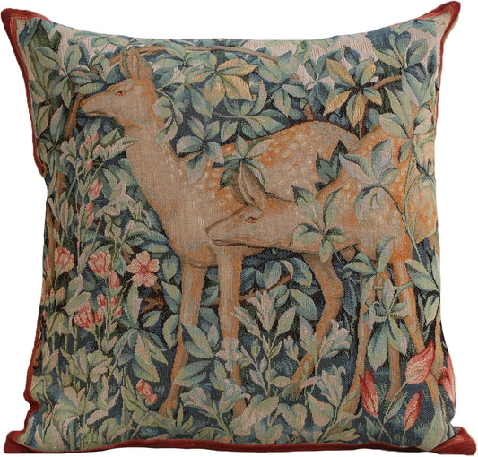 Charlotte Home Furnishings Decorative Tapestry Pillow Cover 19x19 in, Green Does Couch Throw Pillow Cover, French Country Square Cushion Cases for Living Room Home Decor, Soft Cotton Jacquard Woven