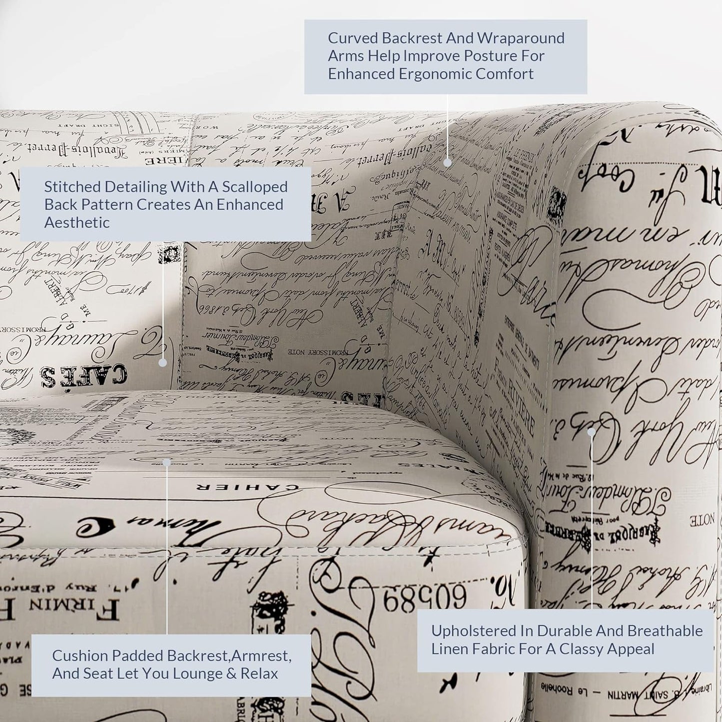 BELLEZE Accent Barrel Chair, Linen Round Chair Club Tub Sofa Corner Chair with Flared Legs and Cozy Soft Padding for Living Room Bedroom Waiting Room - Black & Beige