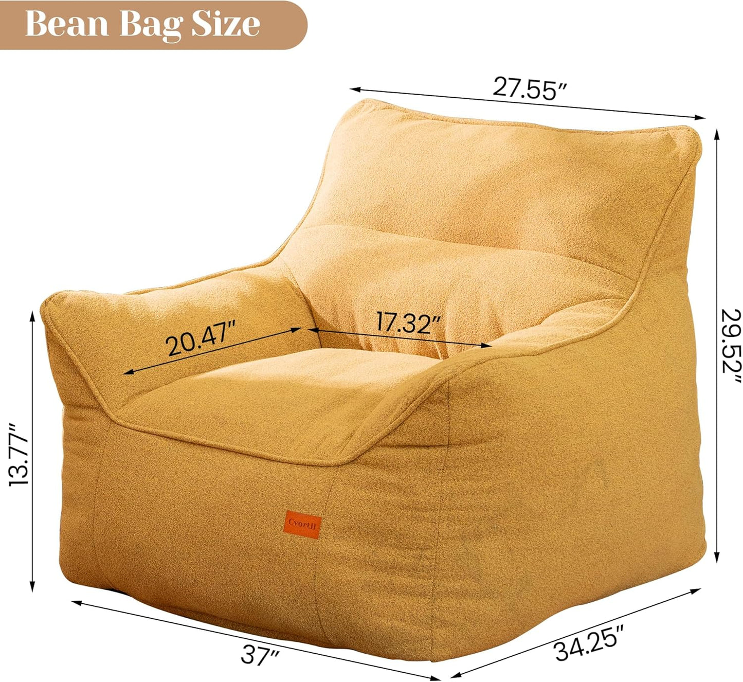 Bean Bag Chair for Adults, Comfy Tufted Bean Bag Chair Sofa with Armrests, Lazy Beanbag Chair with Foam Filler Stuffed Bean Bag Couch Sofa for Reading in Bedroom, Living Room and Dorms