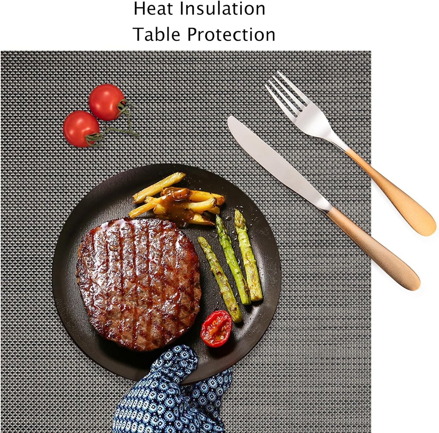 Myir JUN Placemats Set of 8, Vinyl Woven Placemats Place Mats Indoor Set of 8 Washable Table Mats Non-Slip Place mats for Dining Table (Dark Brown, Set of 8)