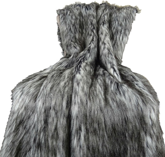 Exotic Siberian Gray White Black Husky Fur - Gray Faux Fur Throw Blanket - Luxury Soft Faux Fur, Made in USA, 16411