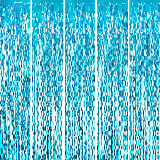 GOER 3.2 ft x 6.5 ft Metallic Tinsel Foil Fringe Curtains Party Photo Backdrop Party Streamers for Birthday,Graduation,New Year Eve Decorations Wedding Decor (5 Pcs,Wavy Light Blue)