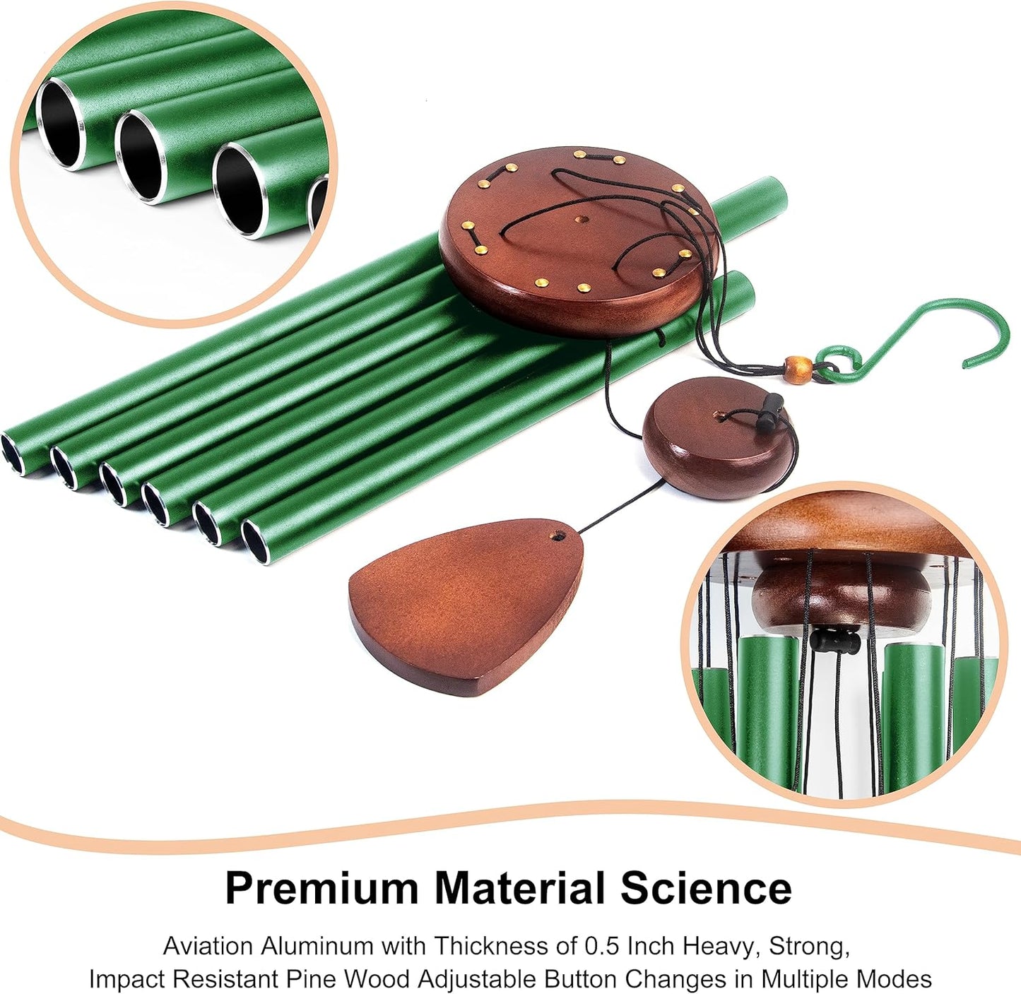 Large Aluminium Wind Chimes 37 Inches to Create a Zen Atmosphere Suitable for Outdoor, Garden, Patio Decoration. Classic Wind Chimes with Wind Catcher Suitable as A Gift for Unisex(Green)