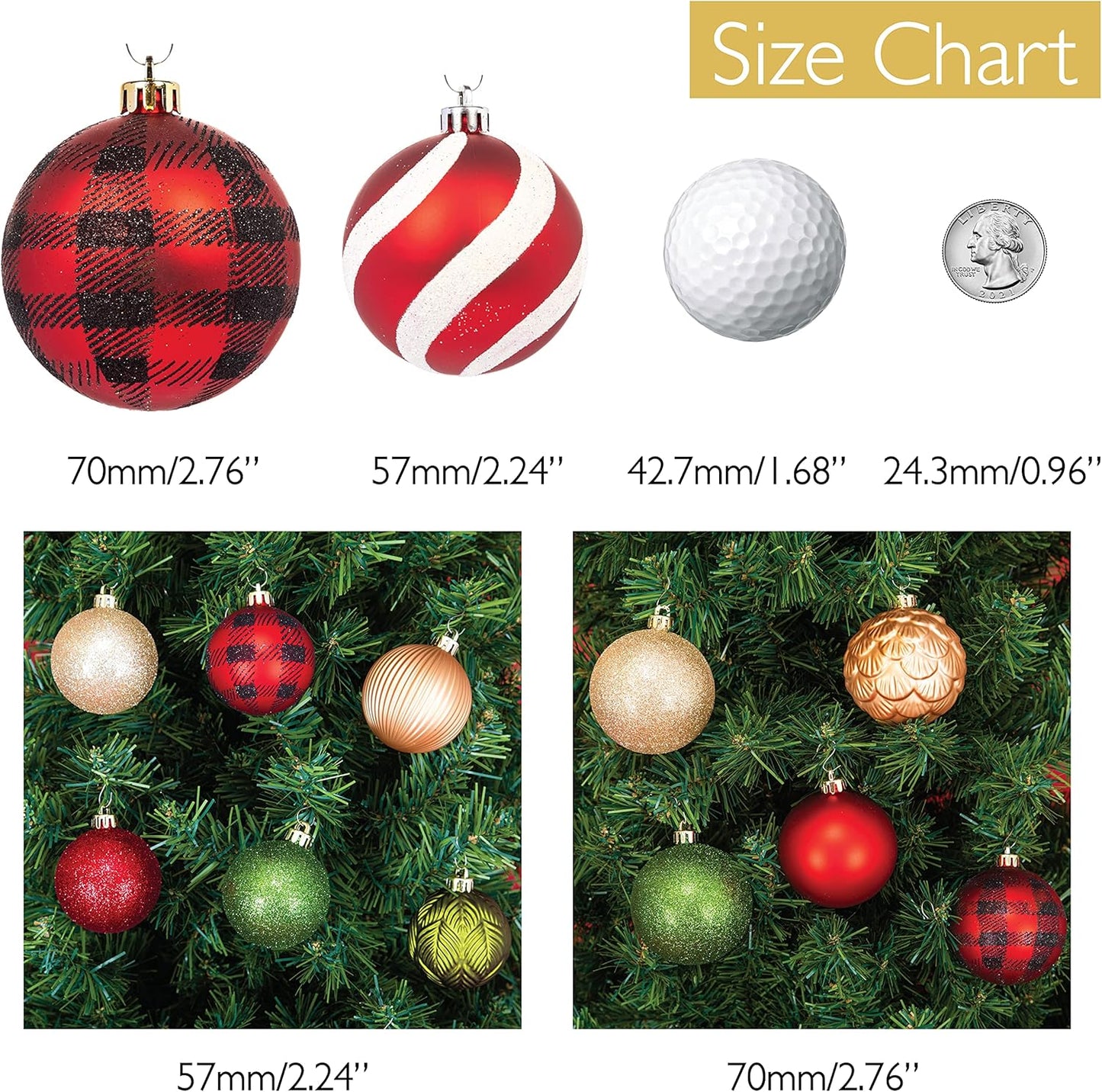 Every Day is Christmas Ornaments, Shatterproof Christmas Tree Ornament Set, Christmas Balls Decoration 35 Count (2.75"/70mm, Glitter Rainbow)