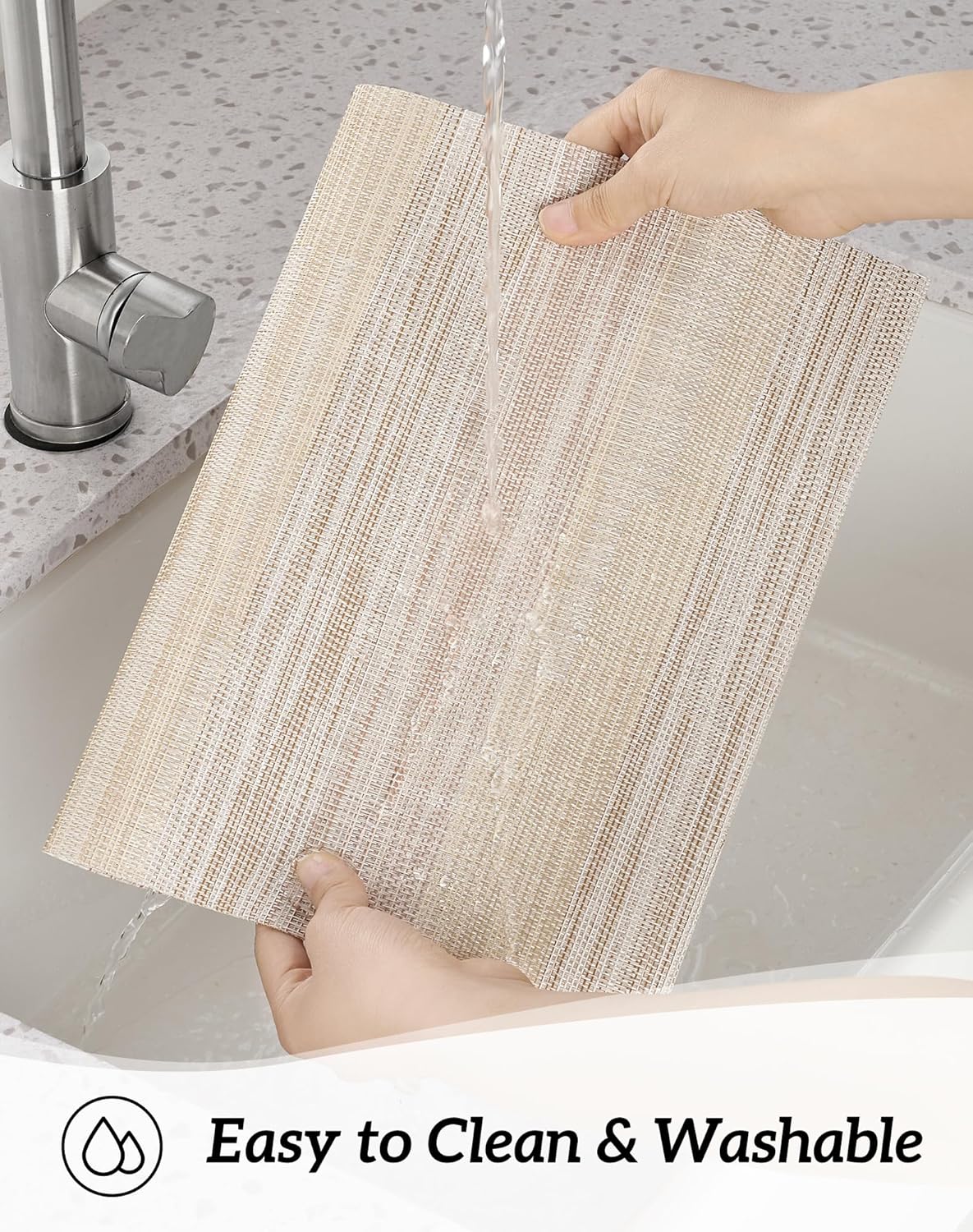 Leetaltree Lightsteel Beige with Yellow Placemats Set of 8 - Heat Resistant Non-Slip Place mats for Dining Table, Washable Durable PVC Vinyl Woven Table Mats (Lightsteel Beige with Yellow, 8)