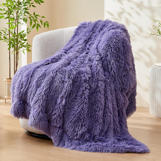 GONAAP Fuzzy Faux Fur Throw Blanket Lavender Super Soft Cozy Plush Fuzzy Shaggy Blanket for Couch Sofa Bed (Lavender, Throw(50"x60"))