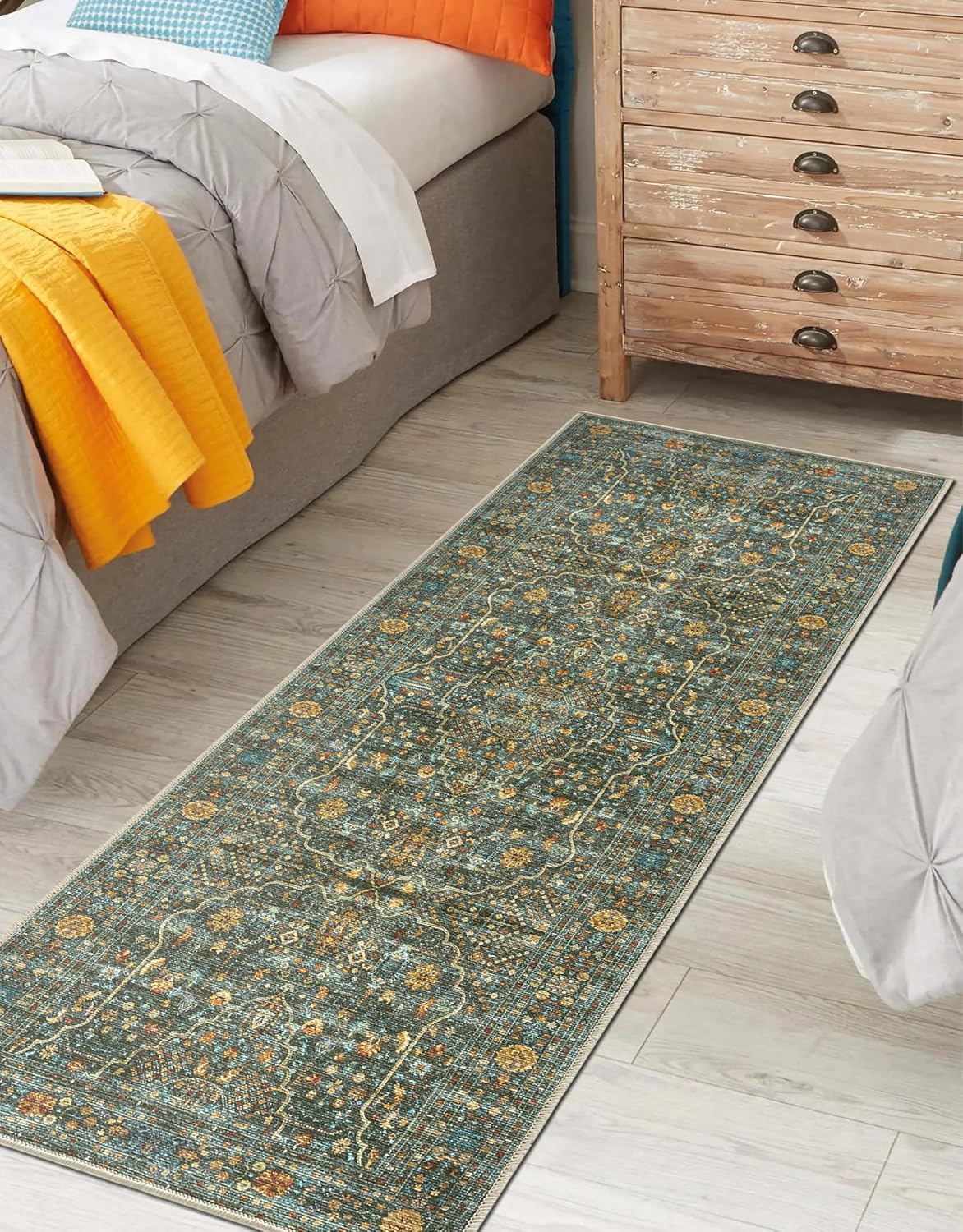 Keen Home Design 2x12 Rug - Machine Washable Runner Rug with Non-Slip Backing, Ideal for Hallway, Entryway, Kitchen, Laundry Room - Vintage, Easy Clean, Durable, Low Pile - (2'6" x 12')