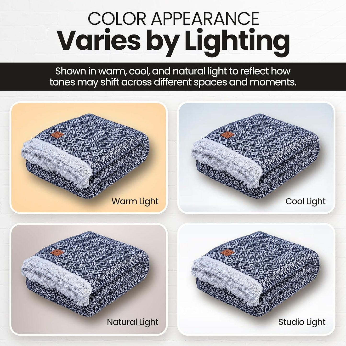 Gold Case Throw Blanket for Bed – 100% Recycled Turkish Cotton Bed Blanket – Decorative Throw Cotton Blankets for Living Room & Bedroom – Retro Navy Blue Woven Queen Blankets – 90x90