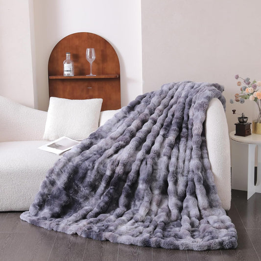 UKELER Soft Faux Fur Throw Blanket 60''x80'', Large Dark Grey Reversible Shaggy Blanket Plush Thick Fluffy Blankets Throws for Bed, Couch, Sofa, Office, Camping