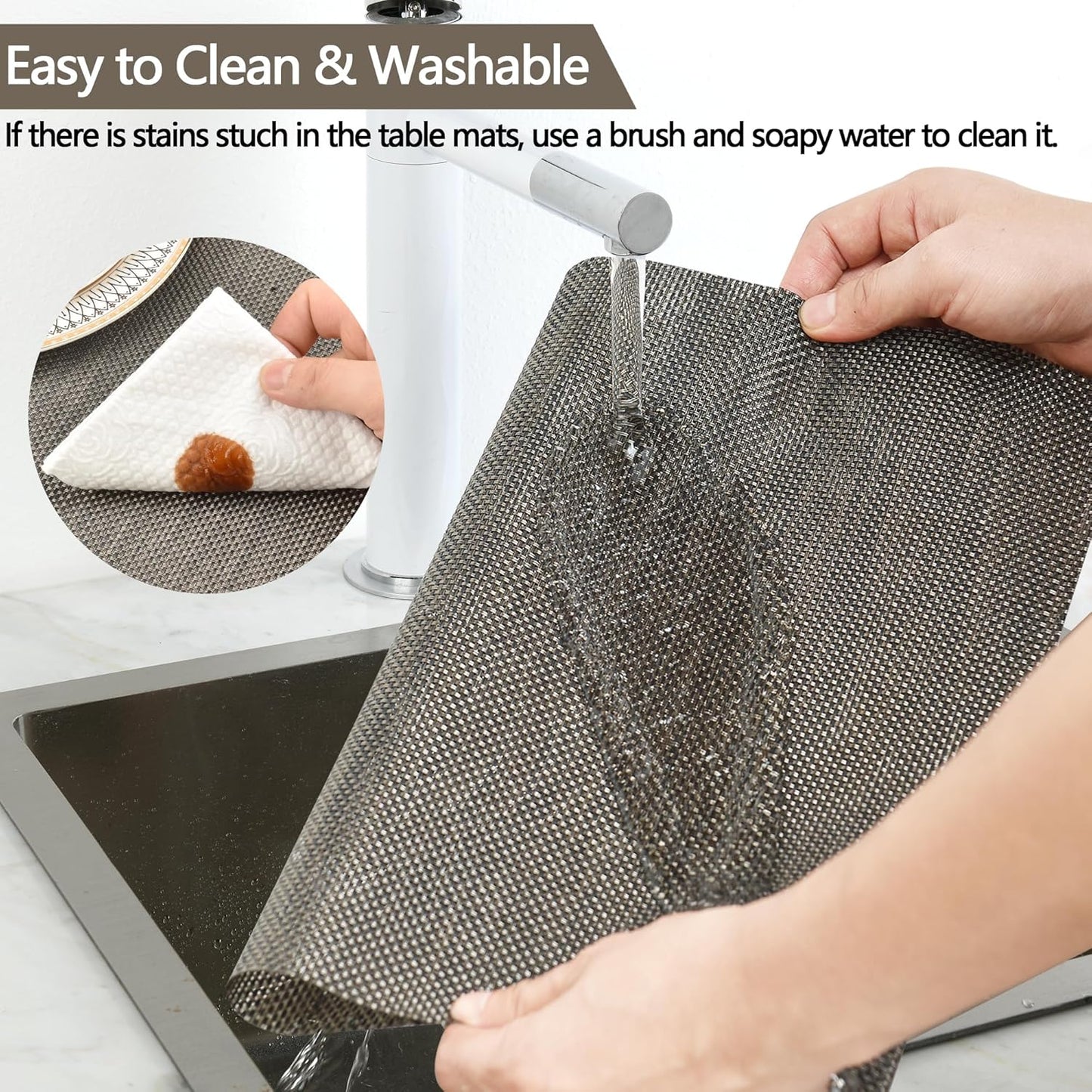 Placemats Set of 4 - Easy Clean Washable Vinyl Placemats - Wipeable Heat Resistant Table Mats for Dining Table - 17.7x11.8 Inch (4, Mint Gray)