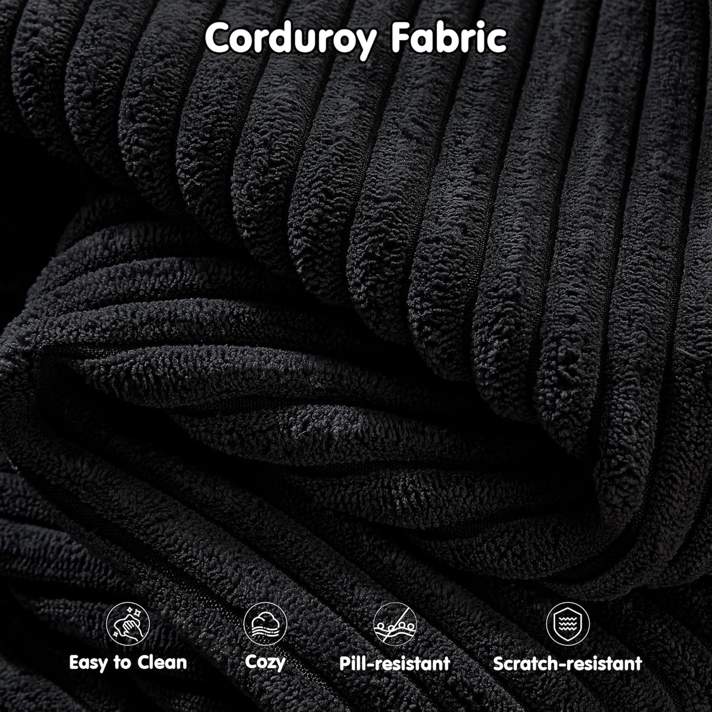 ovios 104" Cloud Sectional Couch with L-Shape Chaise,Modern Modular Sofa with Deep Seat, Upholstered Couches for Living Room Bedroom,No Assembly Required, Black (Corduroy Fabric)