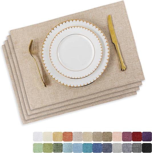 Home Brilliant Placemats Set of 4 Heat Resistant Dining Table Place Mats Plate Mat Cloth Placemats Spring Kitchen Table Mats Indoor Outdoor Dinner, Light Linen