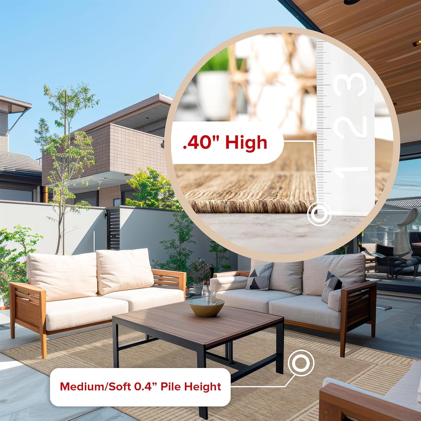 nuLOOM 8' x 10' Outdoor Area Rug, Casual Design With Striped Border, Stain Resistant, Highly Durable, For Patio, Balcony, Bedroom, Living Room, Dining Room, Bathroom, Light Brown