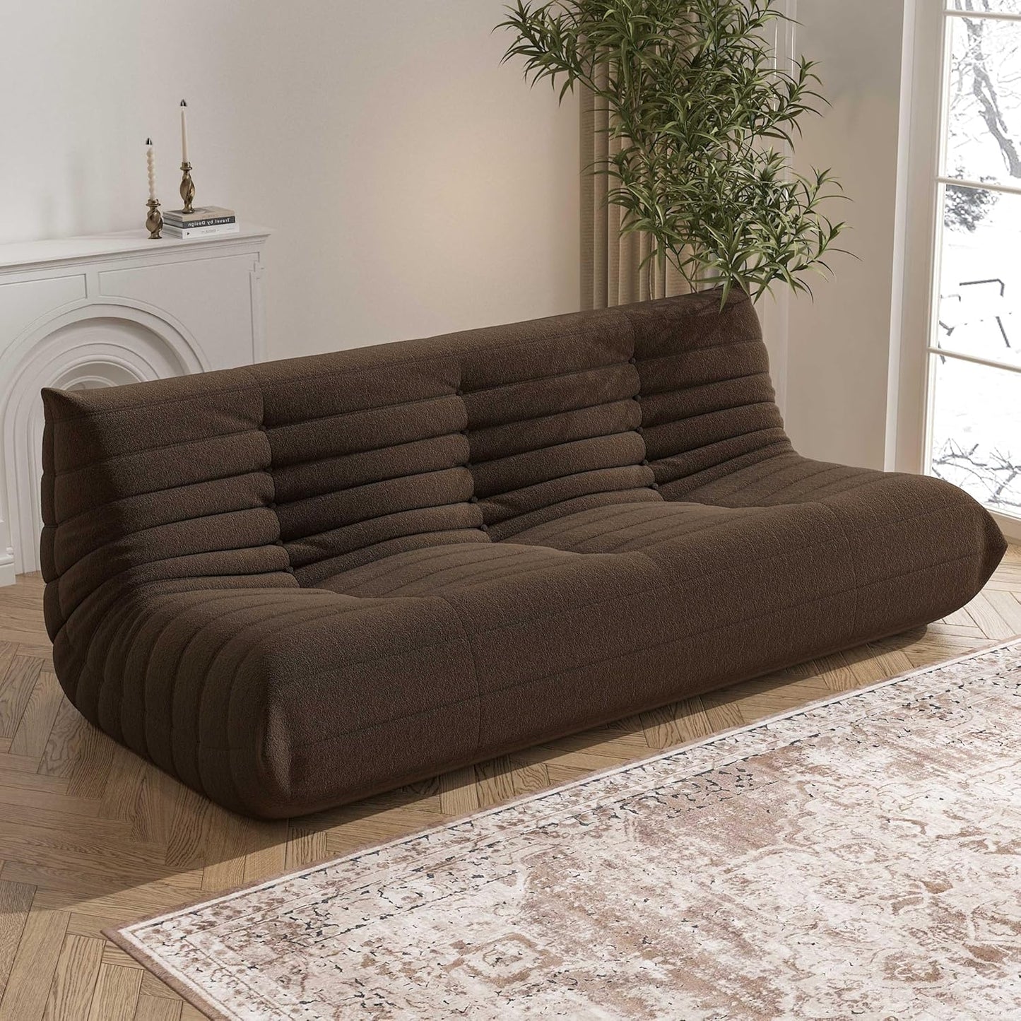 Big Bean Bag Chairs for Adults, 3 Seater Large Bean Bag Chair Sofa, Fireside Chair Lazy Sofa Chair with High Density Comfortable Foam, Modern Bean Bag for Living Room, Bedroom, Office (Coffee)