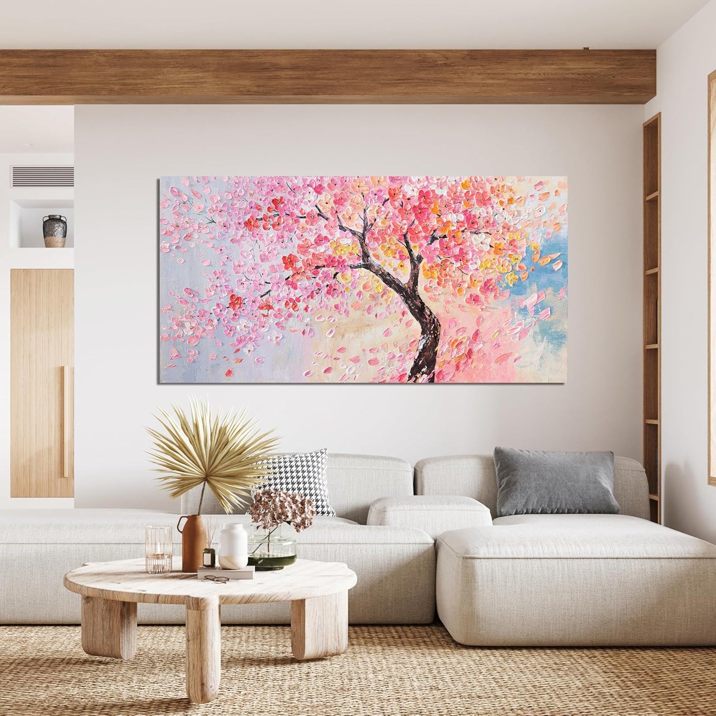 Canvas Wall Art Decor Artwork for Walls Large Tree of Life Wall Art for Living Room Vintage Blue Pink Wall Art Decor Tree Flower Wall Art Decoations Prints for Room Home Office Wall Decor 29"X58"