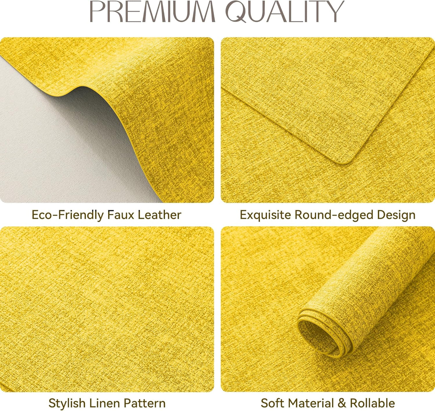 Romanstile Vinyl Placemats Set of 8-12 X 18 Inch - Heat Resistant Place Mats 100% Waterproof Oilproof Wipeable Reversible Faux Leather Table Mats for Kitchen/Dining/Party/Outdoor, Yellow