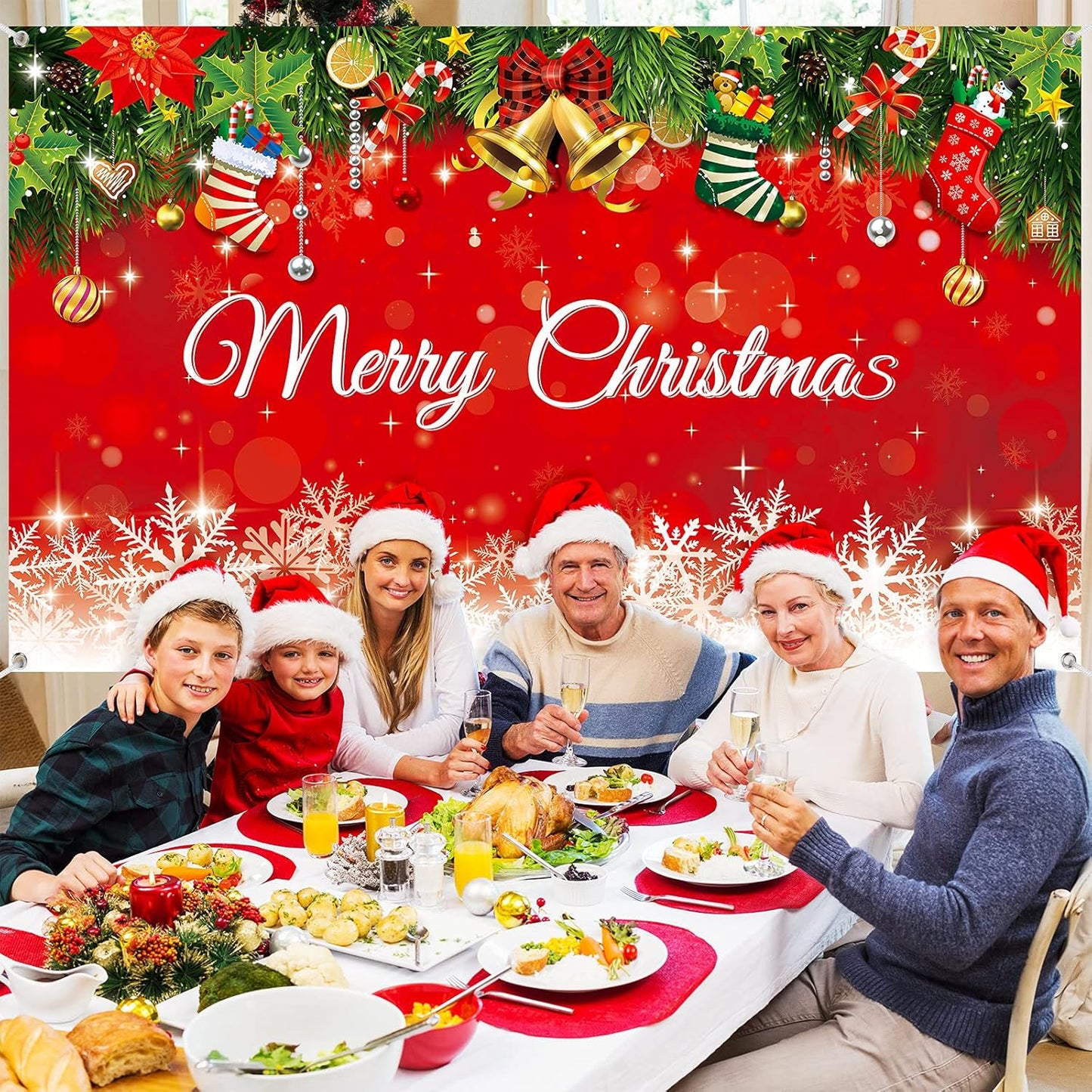 Irenare Christmas Backdrop Merry Christmas Banner Party Decoration Xmas Photography Background Photo Props for Winter Holiday New Year Eve Family Party Decoration Supplies(Snowflake)