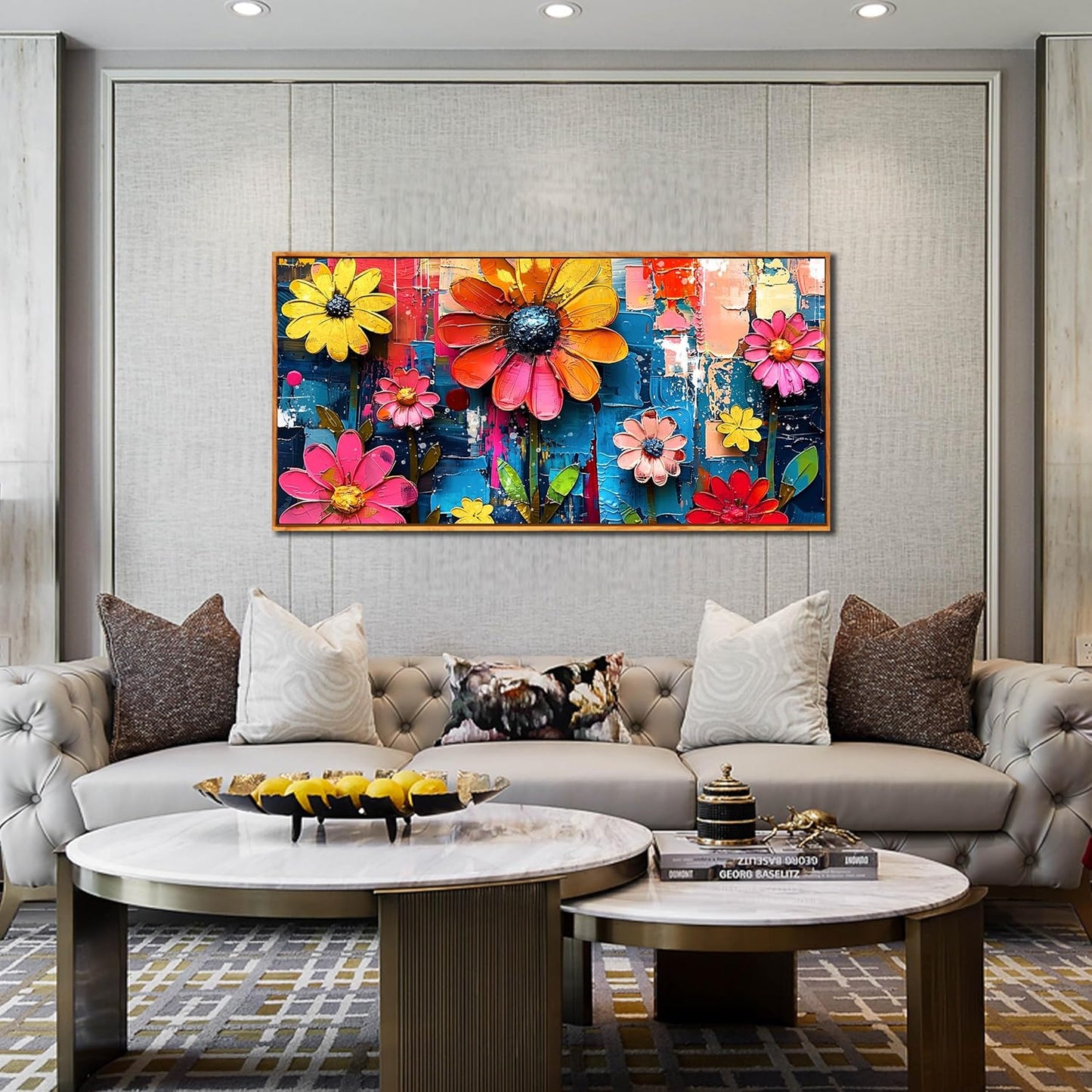 ZHAOSHOP Flowers Wall Paintings Office - Colorful Artwork Framed for Wall Living Room - Teenage Girls Wall Art for Bedroom Size 24" x 48"