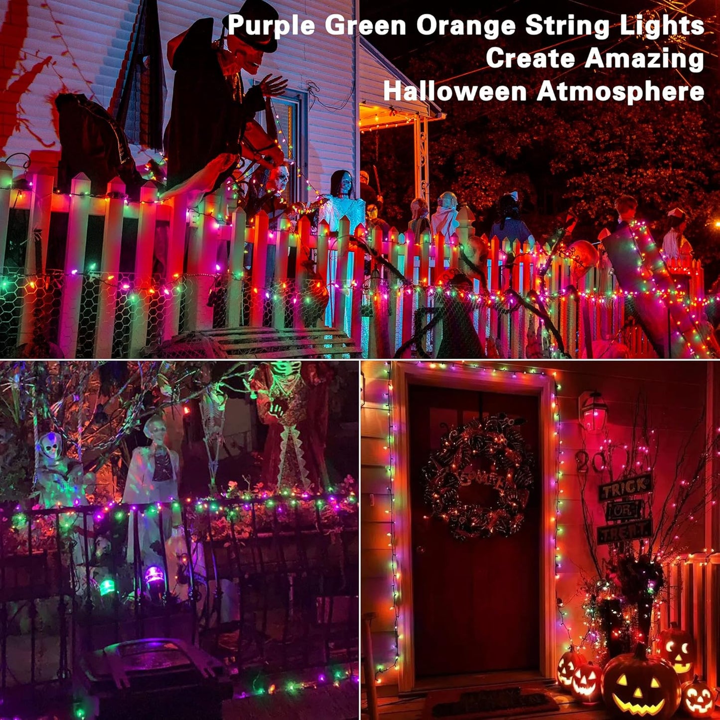 Brizled Purple Green Orange Halloween String Lights, 33ft 100 LED Halloween Lights Outdoor, 120V UL Listed Purple Orange String Light Connectable, Mini Tree Light Set for Holiday Tree Party Home Decor
