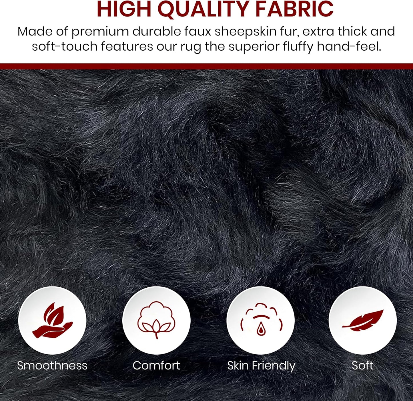 LAMBZY Faux Sheepskin Hypoallergenic Free Shape Silky Shag Rug, Luxury Shaggy Silky Plush Carpet for Bedrooms Rugs Living Room Kids Rooms Sofa Floor Rugs (Octo 8 Pelts 6'x8', 180x240cm Black)