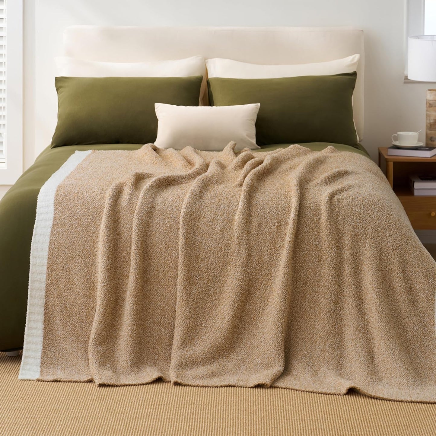 Joiedomi Twin Blanket for Couch Bed, Light Camel Knitted Blankets Gifts for Women Mom Girls, Cozy Cute Soft Throw Home Room Decor Aesthetic for Women Mothers Birthday Gifts 60x80 Inches