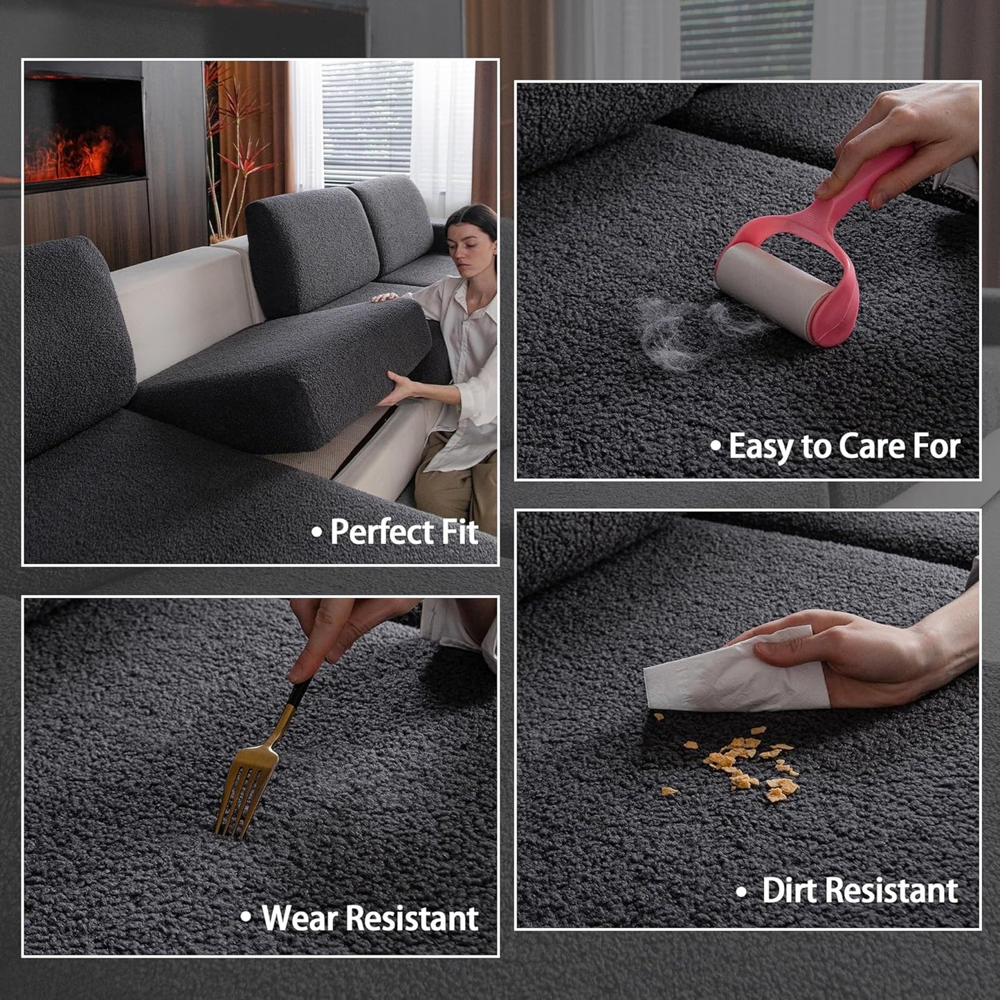 Couch Cushion Covers for Sectional Sofa, Stretch Soft Sofa Slipcovers Washable Wear-Resistant Universal Furniture Protector for Living Room(1 Piece Back Couch Cover, Dark Gray)